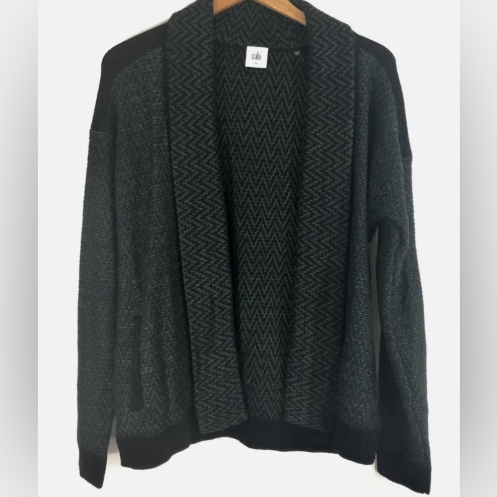 Cabi 3015 Fireside Cardigan Sweater Size XS Open Front Green Black Chevron